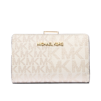 Michael Kors Women's Jet Set Medium Metallic Logo Wallet Pale Gold