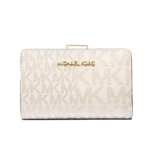 Michael Kors Women's Jet Set Medium Metallic Logo Wallet Pale Gold