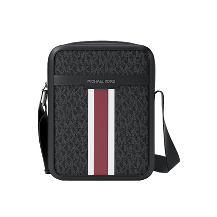 Michael Kors Men's Cooper Striped Signature Logo Flight Bag Cherry