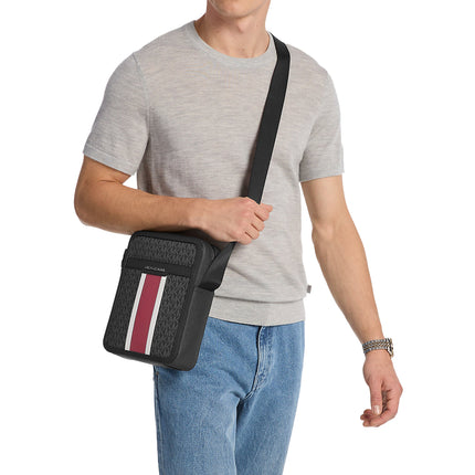 Michael Kors Men's Cooper Striped Signature Logo Flight Bag Cherry