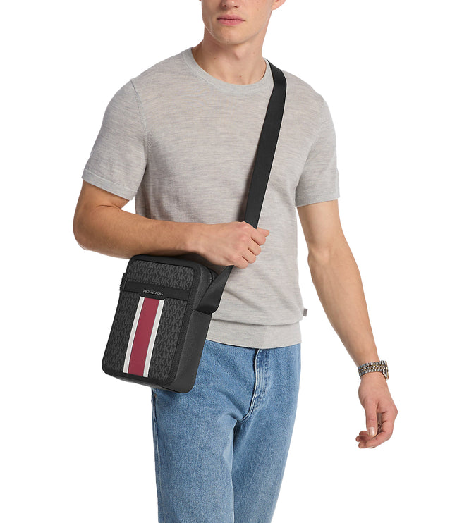 Michael Kors Men's Cooper Striped Signature Logo Flight Bag Cherry