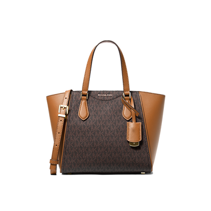 Michael Kors Women's Taryn Small Signature Logo and Leather Convertible Crossbody Bag Brown/Acorn