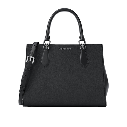 Michael Kors Women's Marilyn Medium Saffiano Leather Satchel Bag Black/Silver