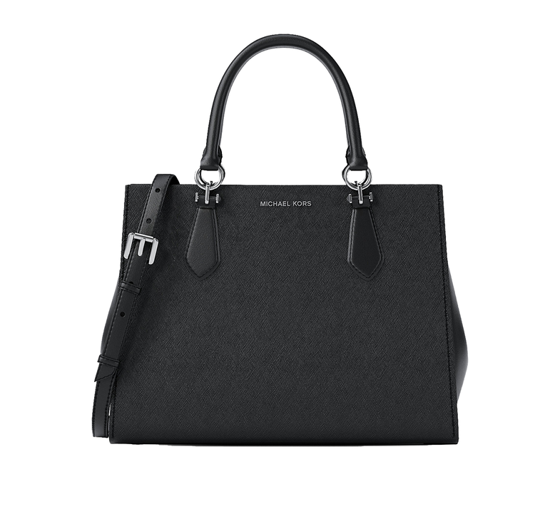 Michael Kors Women's Marilyn Medium Saffiano Leather Satchel Bag Black/Silver