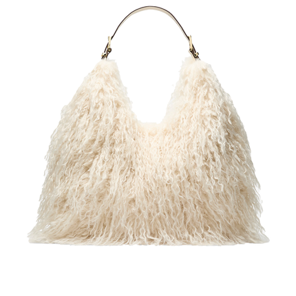 Michael Kors Women's Nolita Large Faux Shearling Hobo Shoulder Bag Natural