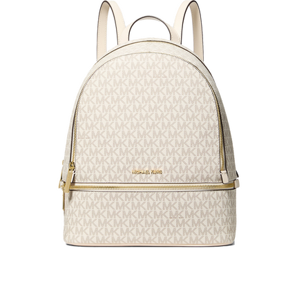 Michael Kors Women's Rhea Medium Signature Logo Backpack Light Cream Multi/Gold