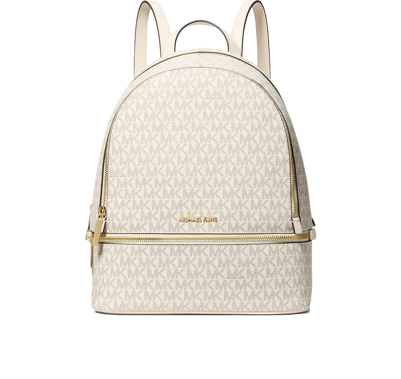 Michael Kors Women's Rhea Medium Signature Logo Backpack Light Cream Multi/Gold