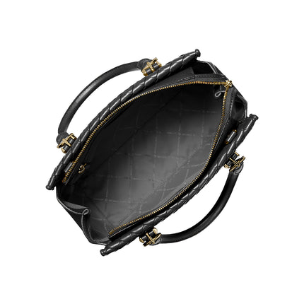 Michael Kors Women's Marilyn Medium Woven Satchel Black/Gold