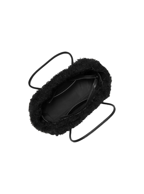 Michael Kors Women's Hamilton Moderne Small Faux Shearling Satchel Bag Black