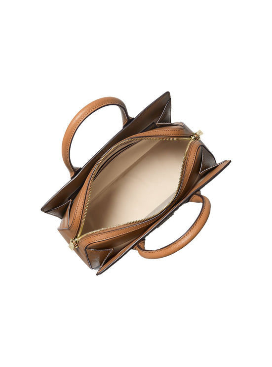 Michael Kors Women's Laila Medium Signature Logo Satchel Bag Brown/Acorn/Gold