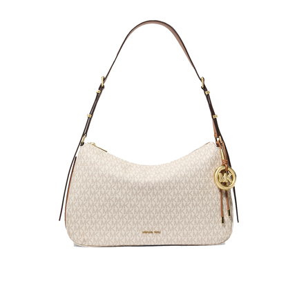 Michael Kors Women's Nolita Medium Signature Logo Shoulder Bag Vanilla/Acorn/Gold