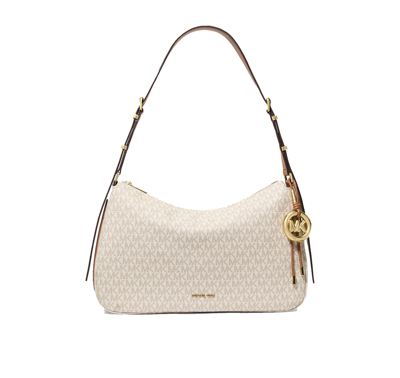 Michael Kors Women's Nolita Medium Signature Logo Shoulder Bag Vanilla/Acorn/Gold