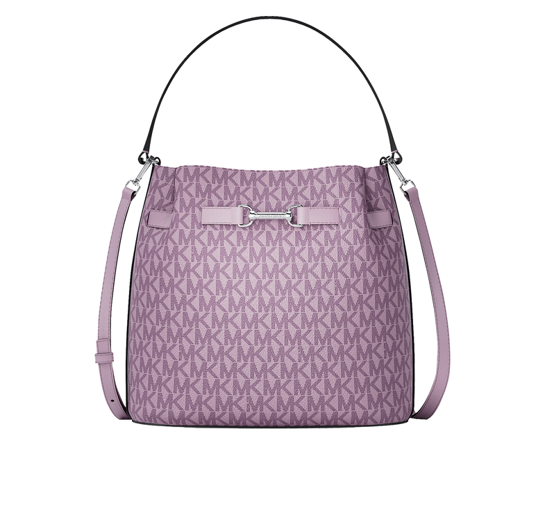 Michael Kors Women's Carson Medium Signature Logo Convertible Bucket Crossbody Bag Light Quartz/Silver