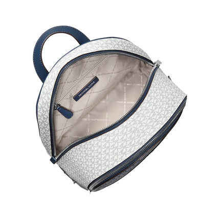 Michael Kors Women's Rhea Medium Metallic Signature Logo Backpack Navy/Silver