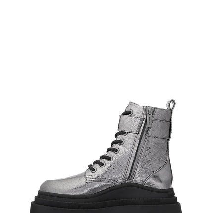 Michael Kors Women's Colby Crackled Metallic Leather Combat Boot Gunmetal