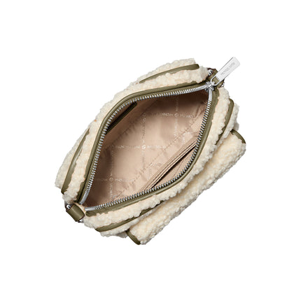 Michael Kors Women's Bradshaw Extra-Small Faux Shearling Camera Crossbody Bag Olive