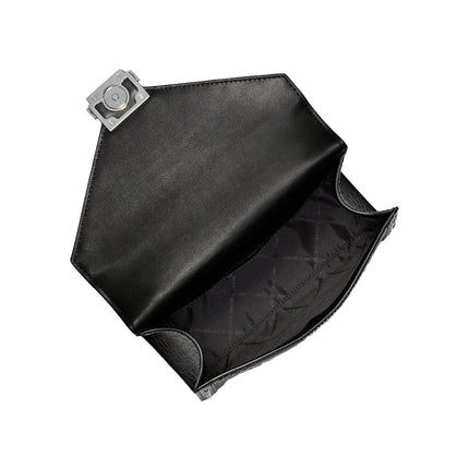 Michael Kors Women's Whitney Medium Signature Logo and Leopard Print Calf Hair Shoulder Bag Black/Silver