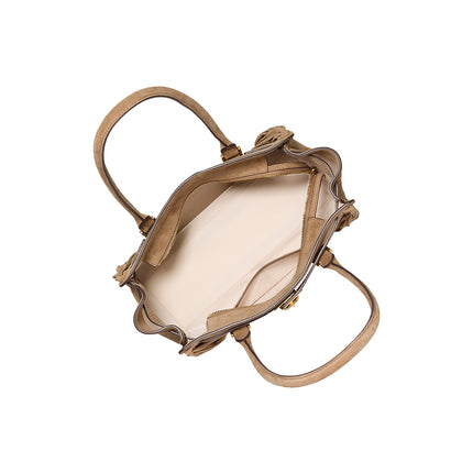 Michael Kors Women's Hamilton Moderne Small Fringed Suede Satchel Bag Husk/Gold