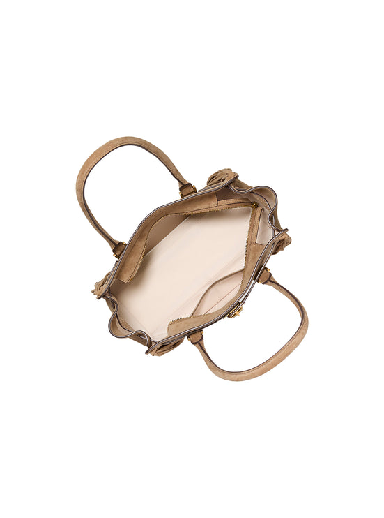 Michael Kors Women's Hamilton Moderne Small Fringed Suede Satchel Bag Husk/Gold