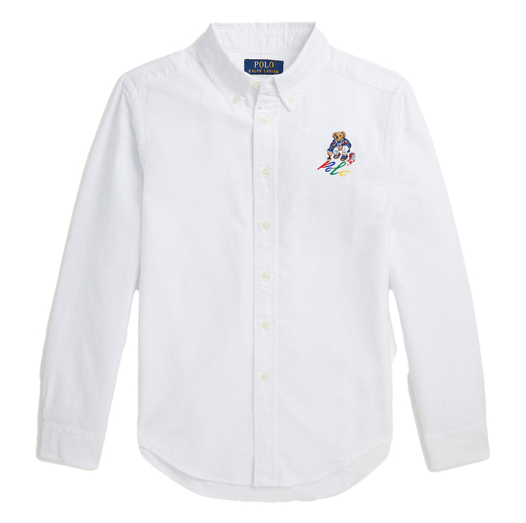 Polo Ralph Lauren Boy's Polo Bear Cotton Oxford Shirt White