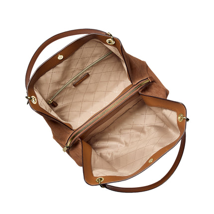 Michael Kors Women's Christina Large Suede Shoulder Bag Luggage/Gold