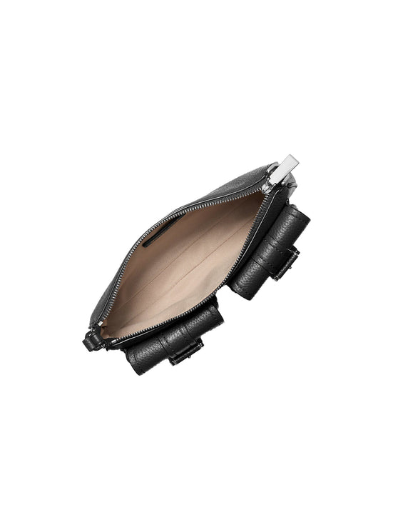 Michael Kors Women's Zoe Small Pebbled Leather Pochette Bag Black/Silver