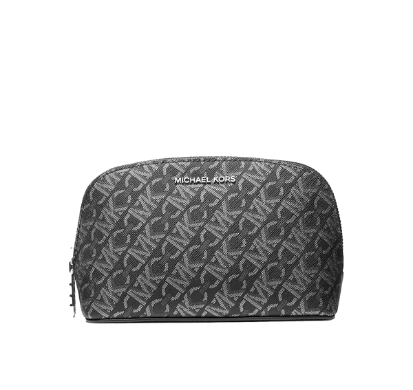 Michael Kors Women's Small Metallic Empire Monogram Travel Pouch Black/Silver