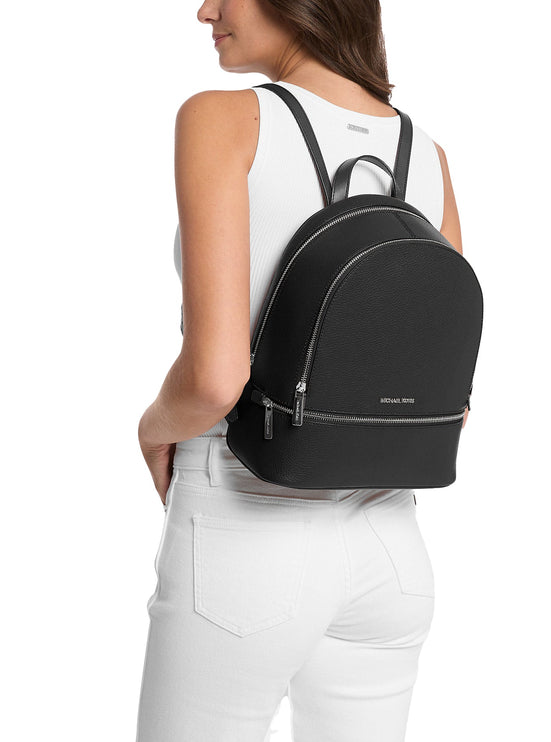 Michael Kors Women's Rhea Medium Pebbled Leather Backpack Black/Silver