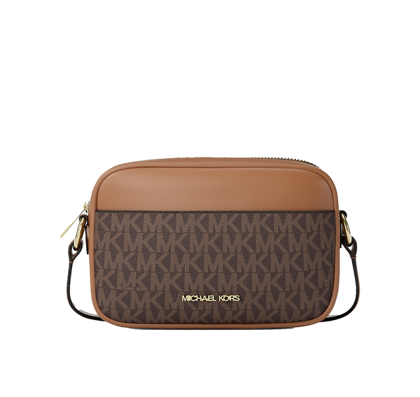 Michael Kors Women's Jet Set Small Signature Logo Camera Crossbody Bag Brown/Gold