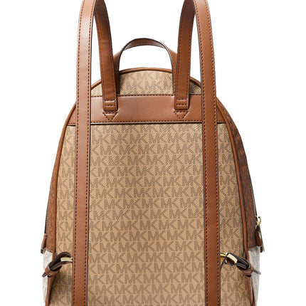 Michael Kors Women's Rhea Medium Color-Block Signature Logo Backpack Camel Multi/Gold