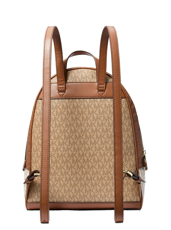 Michael Kors Women's Rhea Medium Color-Block Signature Logo Backpack Camel Multi/Gold