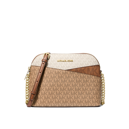 Michael Kors Women's Jet Set Travel Medium Color-Block Signature Logo Crossbody Bag Camel Multi