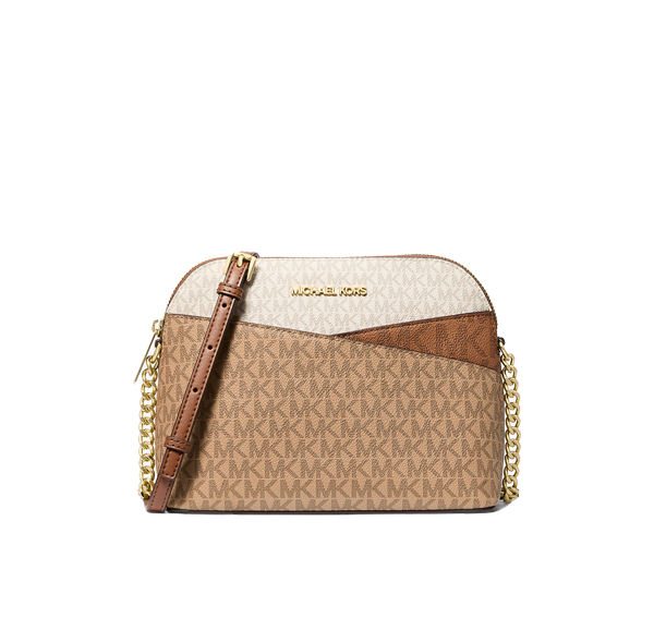 Michael Kors Women's Jet Set Travel Medium Color-Block Signature Logo Crossbody Bag Camel Multi