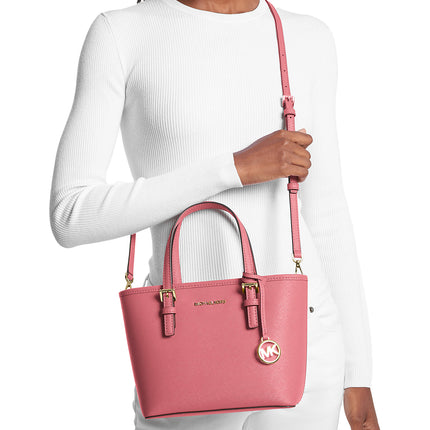 Michael Kors Women's Jet Set Travel Extra-Small Saffiano Leather Top-Zip Tote Bag Light Berry Sable