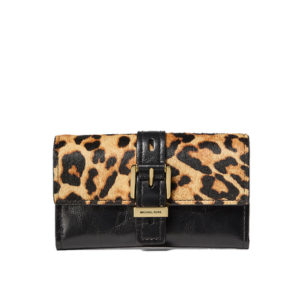 Michael Kors Women's Nolita Medium Leopard Print Calf Hair and Leather Tri-Fold Wallet Marigold