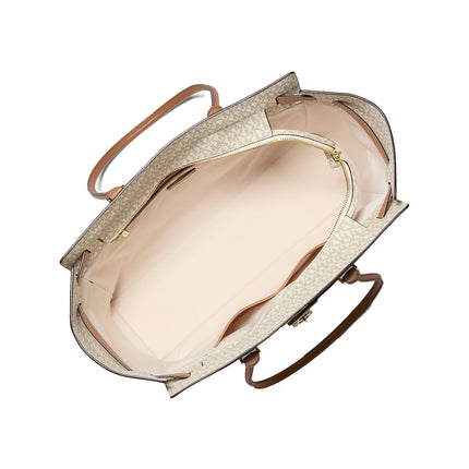 Michael Kors Women's Hamilton Moderne Large Signature Logo Tote Bag Vanilla/Acorn/Gold