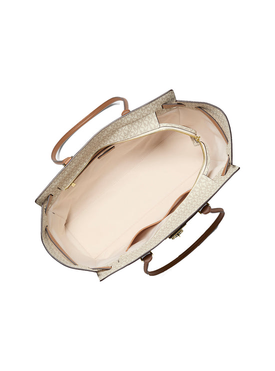 Michael Kors Women's Hamilton Moderne Large Signature Logo Tote Bag Vanilla/Acorn/Gold