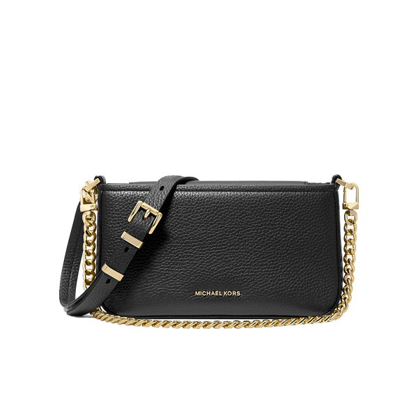 Michael Kors Women's Bryant Small Pebbled Leather Convertible Pochette Bag Black/Gold