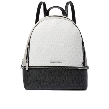 Michael Kors Women's Rhea Medium Color-Block Signature Logo Backpack Optic White Multi