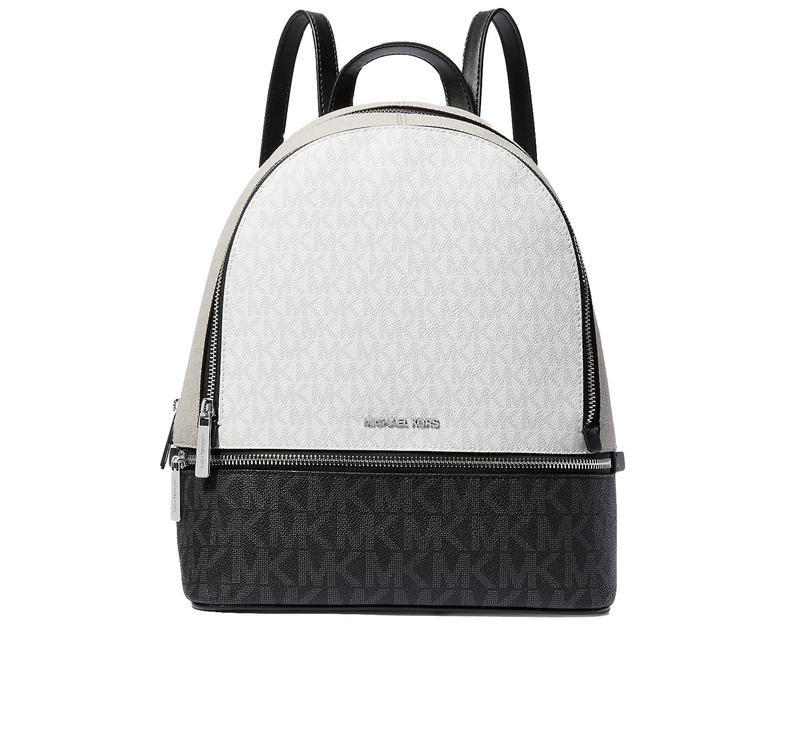 Michael Kors Women's Rhea Medium Color-Block Signature Logo Backpack Optic White Multi