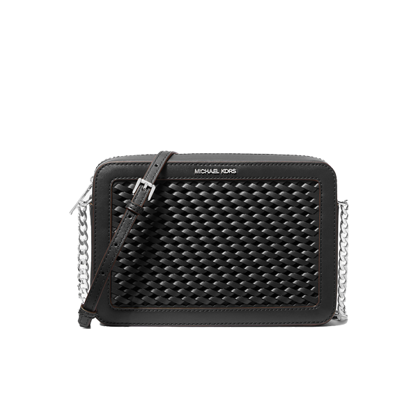 Michael Kors Women's Jet Set Large Woven Crossbody Bag Black/Silver