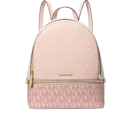Michael Kors Women's Rhea Medium Color-Block Signature Logo Backpack Powder Blush Multi/Gold