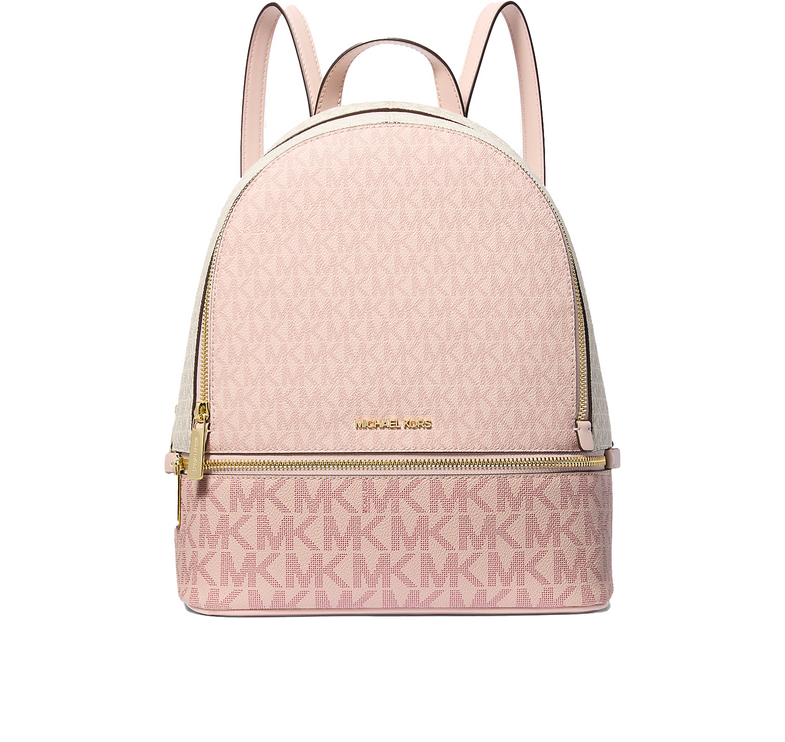 Michael Kors Women's Rhea Medium Color-Block Signature Logo Backpack Powder Blush Multi/Gold