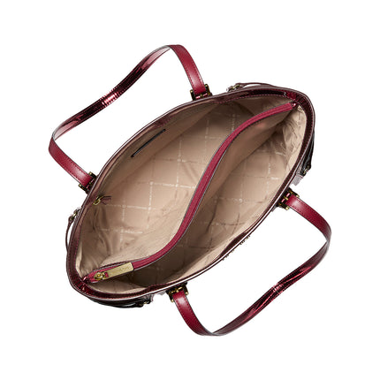 Michael Kors Women's Voyager Large Metallic Logo Debossed Tote Bag Cherry/Gold
