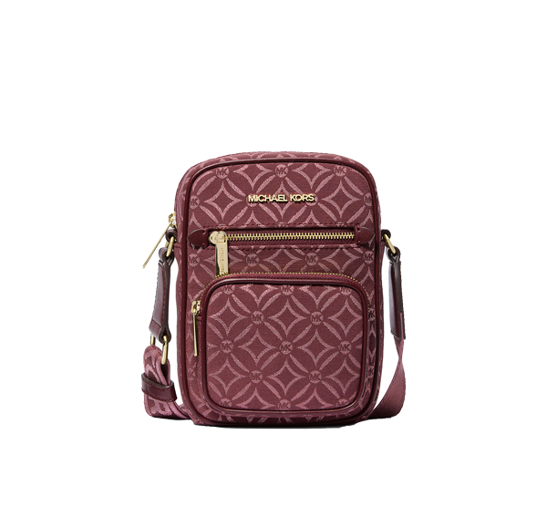 Michael Kors Women's Jet Set Medium Metallic Logo Jacquard Crossbody Bag Oxblood Multi