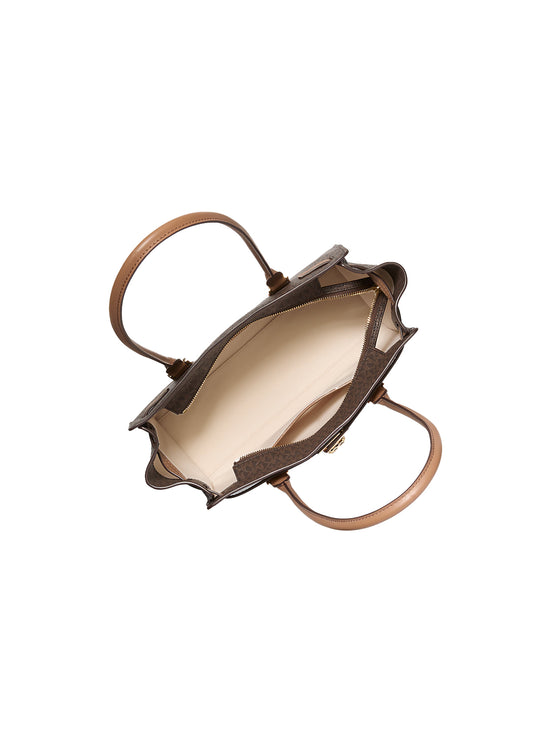 Michael Kors Women's Hamilton Moderne Small Signature Logo Satchel Bag Brown/Acorn/Gold