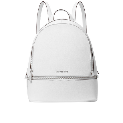 Michael Kors Women's Rhea Medium Pebbled Leather Backpack Optic White/Silver