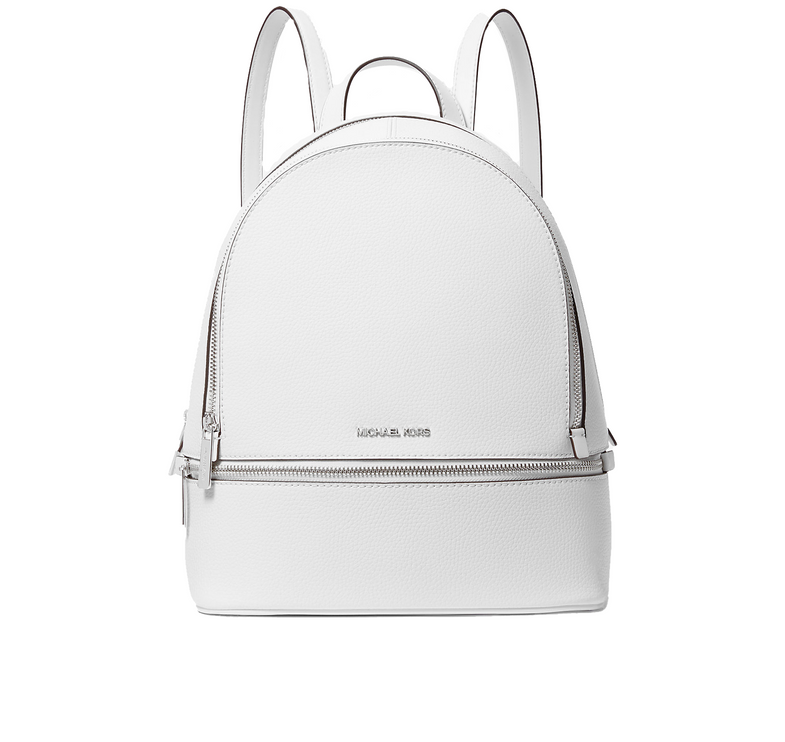 Michael Kors Women's Rhea Medium Pebbled Leather Backpack Optic White/Silver