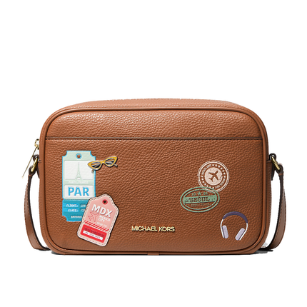 Michael Kors Women's Jet Set Large Embellished Camera Crossbody Bag Luggage/Gold