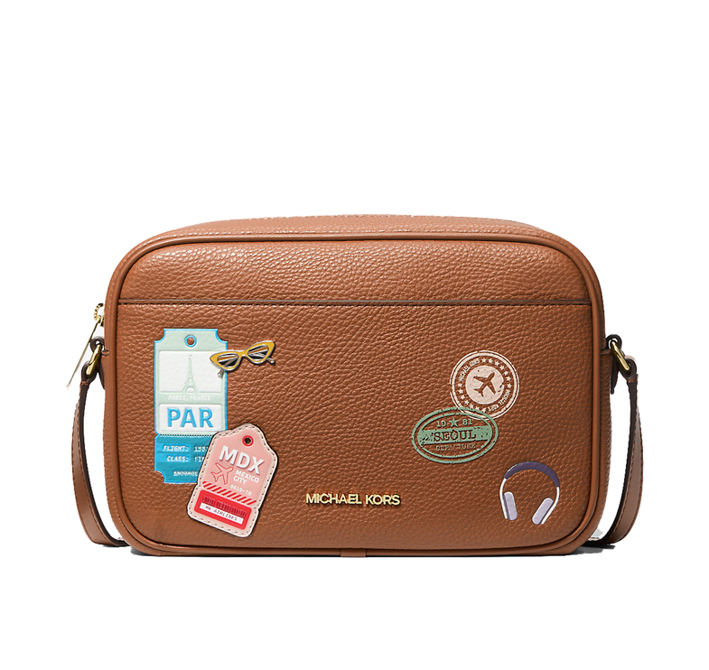 Michael Kors Women's Jet Set Large Embellished Camera Crossbody Bag Luggage/Gold